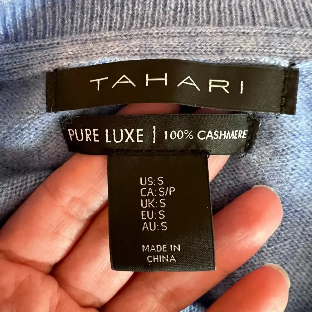 Tahari Women's Pure Luxe 100% Cashmere Sky Blue Relaxed Fit Cozy Sweater Small